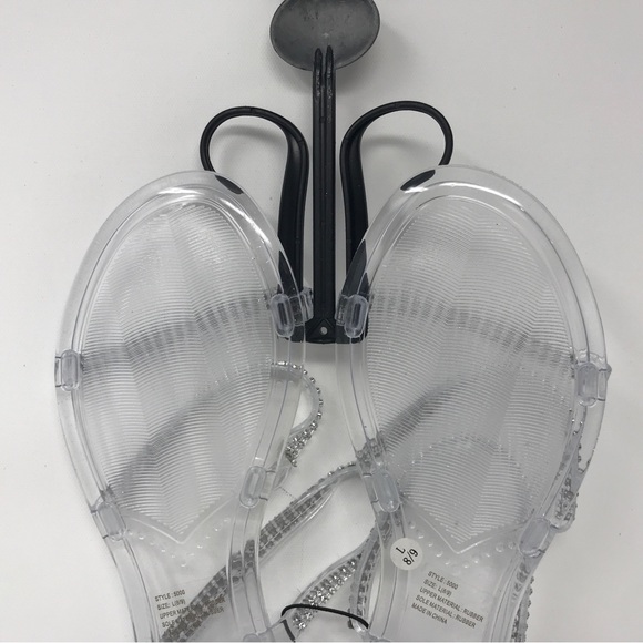Charles Albert Rubber Sparkly Strappy Sandal, Women's Size L 8/9 - Clear/Silver - Picture 7 of 9